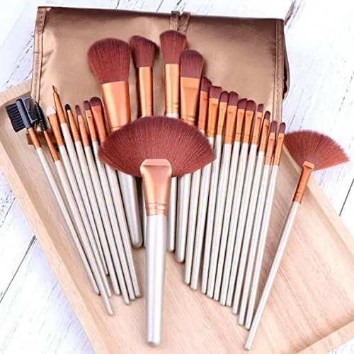 METREY BEAUTY PROFESSIONAL Makeup Brush Set - 24Pcs Brushes For Eyeshadow, Powder, Foundation Blending Brush (Gold)