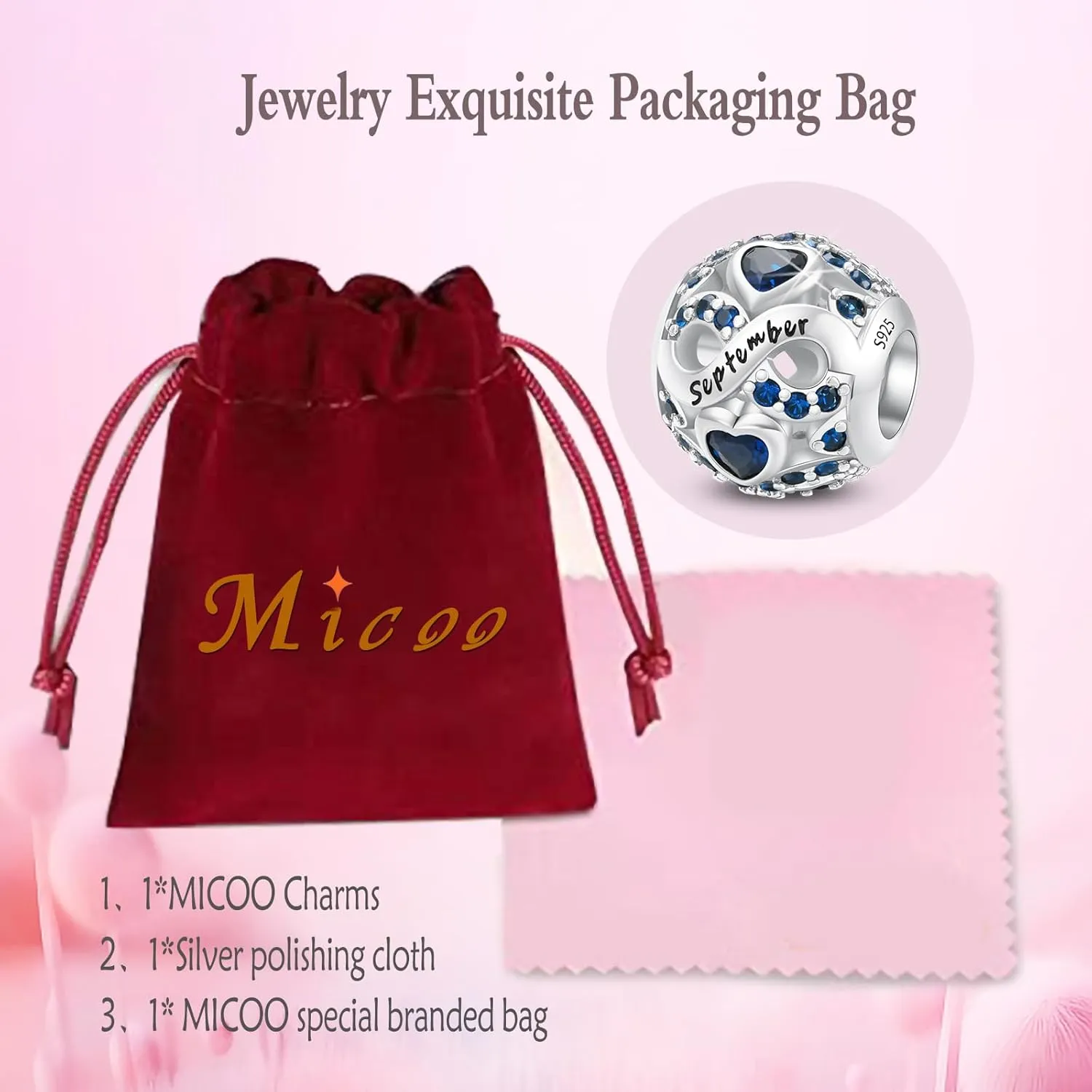 MICOO 925 Sterling Silver Jan-Dec Birthstone Charms For Bracelets and Necklaces, Original DIY Bead Charms With Cubic Zirconias Jewelry Birthday Gifts For Women.