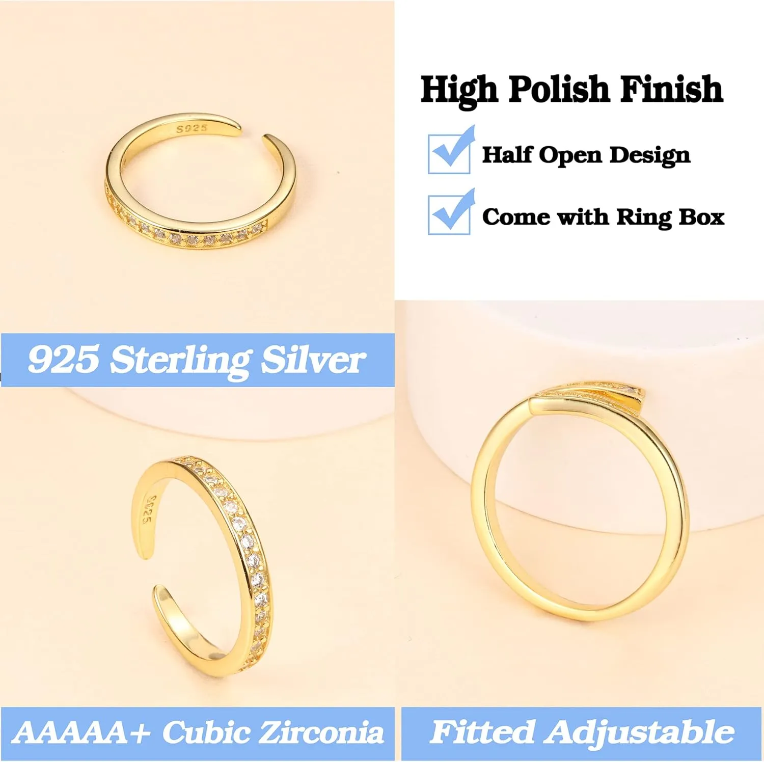 MILACOLATO 2Pcs Sterling Silver Toe Rings Set Cubic Zirconia Adjustable Band Rings Fitted Wrap Around Toe Ring for Women Summer Barefoot Jewelry