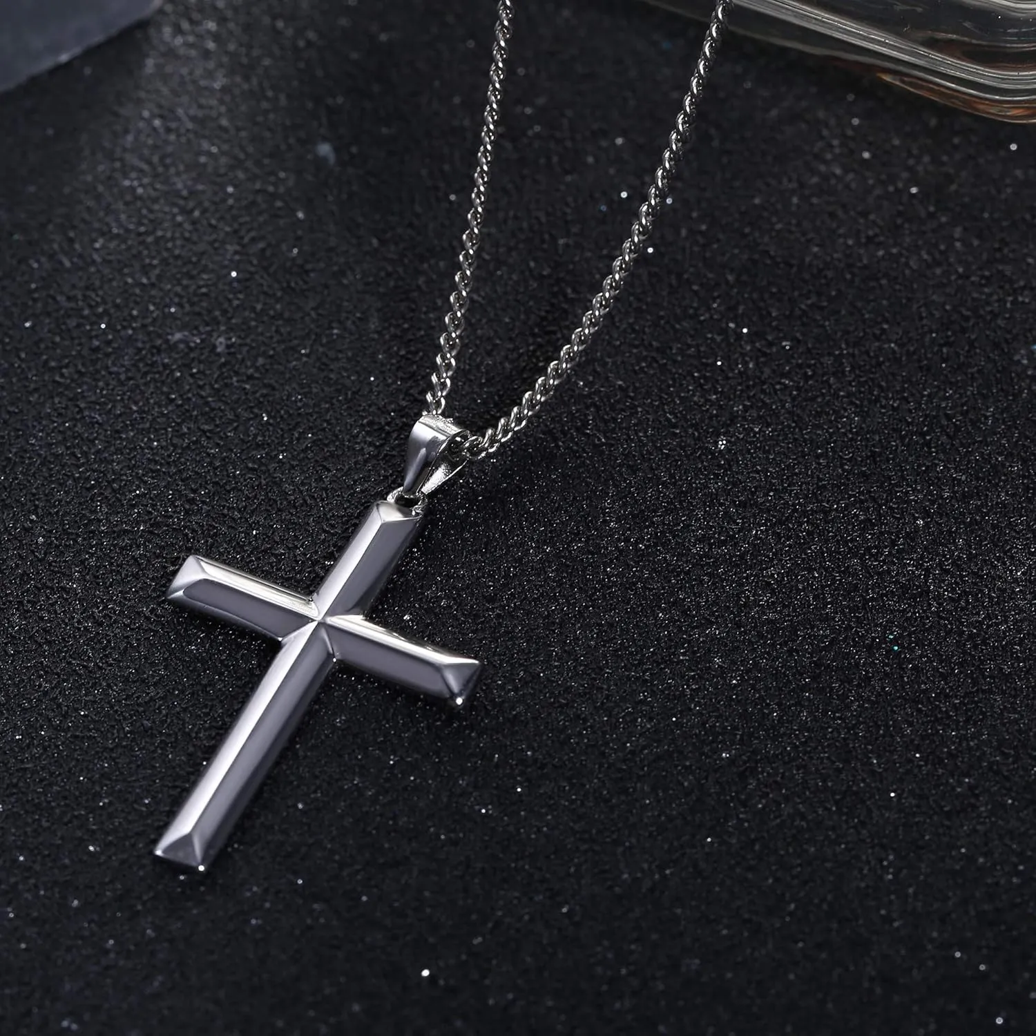 MILACOLATO Solid S925 Sterling Silver Cross Necklace for Men Women | 2mm Durable Sterling Silver Cuban Link Curb Chain Cross Pendant Necklace | Crucifix Cross Pendant Necklace Jewelry 16-24 Inches