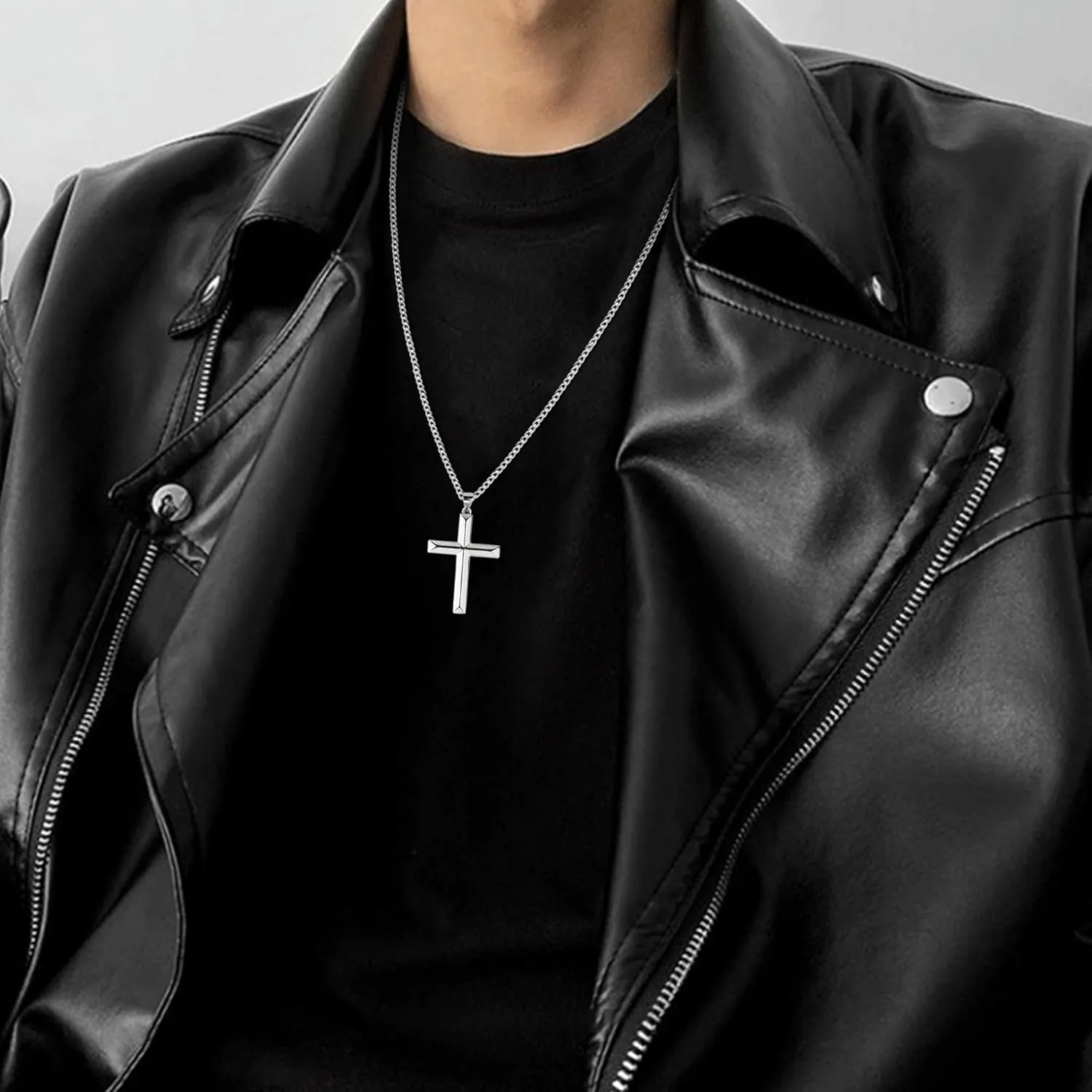 MILACOLATO Solid S925 Sterling Silver Cross Necklace for Men Women | 2mm Durable Sterling Silver Cuban Link Curb Chain Cross Pendant Necklace | Crucifix Cross Pendant Necklace Jewelry 16-24 Inches