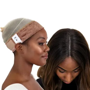 MILANO COLLECTION WiGrip Comfort Band with 9 Pack Nylon Wig Cap Liners Combo, Non-Slip Velvet Wig Band & 9 Elastic Caps, Adjustable, One Size Fits All, Nude
