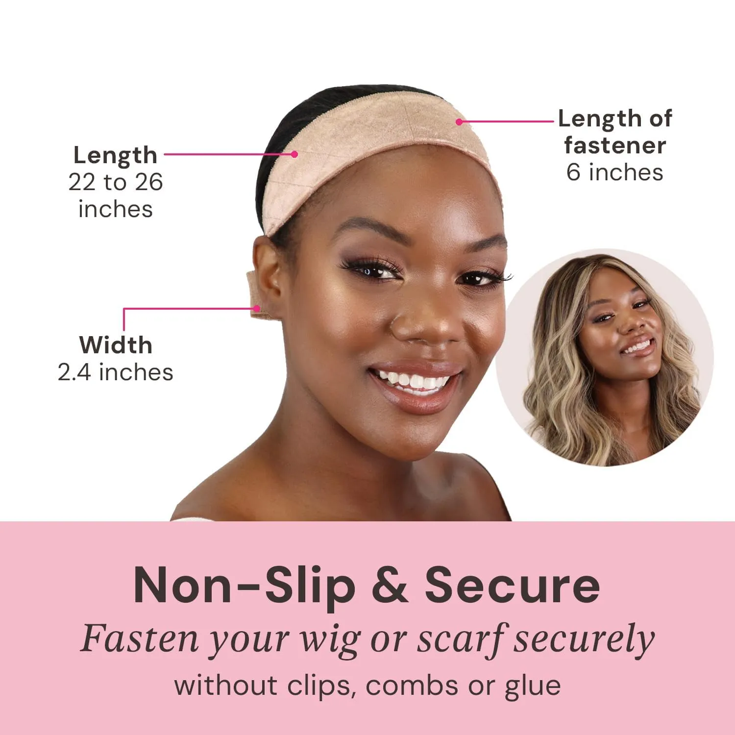 MILANO COLLECTION WiGrip Comfort Band with 9 Pack Nylon Wig Cap Liners Combo, Non-Slip Velvet Wig Band & 9 Elastic Caps, Adjustable, One Size Fits All, Nude