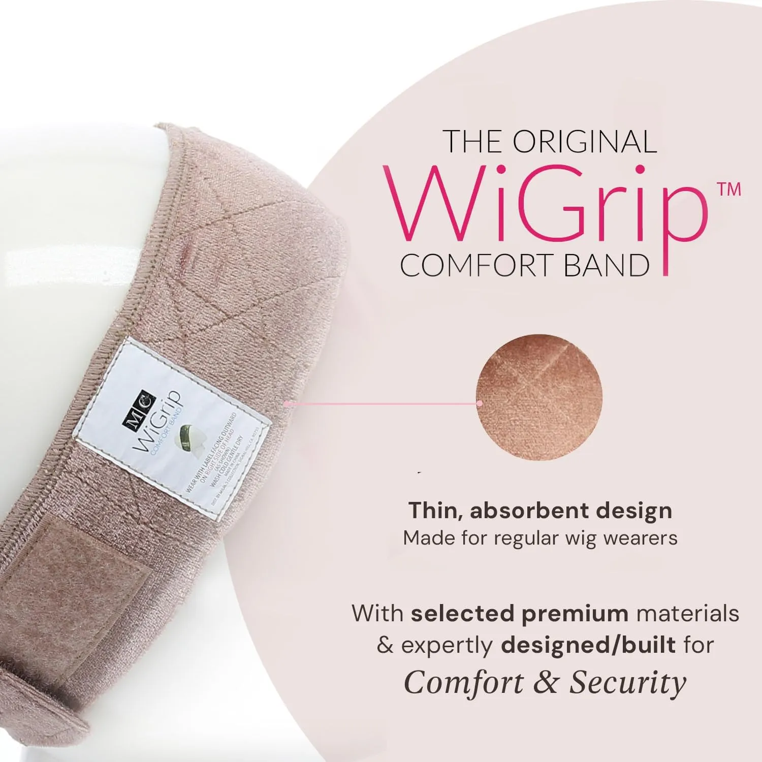 MILANO COLLECTION WiGrip Comfort Band with 9 Pack Nylon Wig Cap Liners Combo, Non-Slip Velvet Wig Band & 9 Elastic Caps, Adjustable, One Size Fits All, Nude
