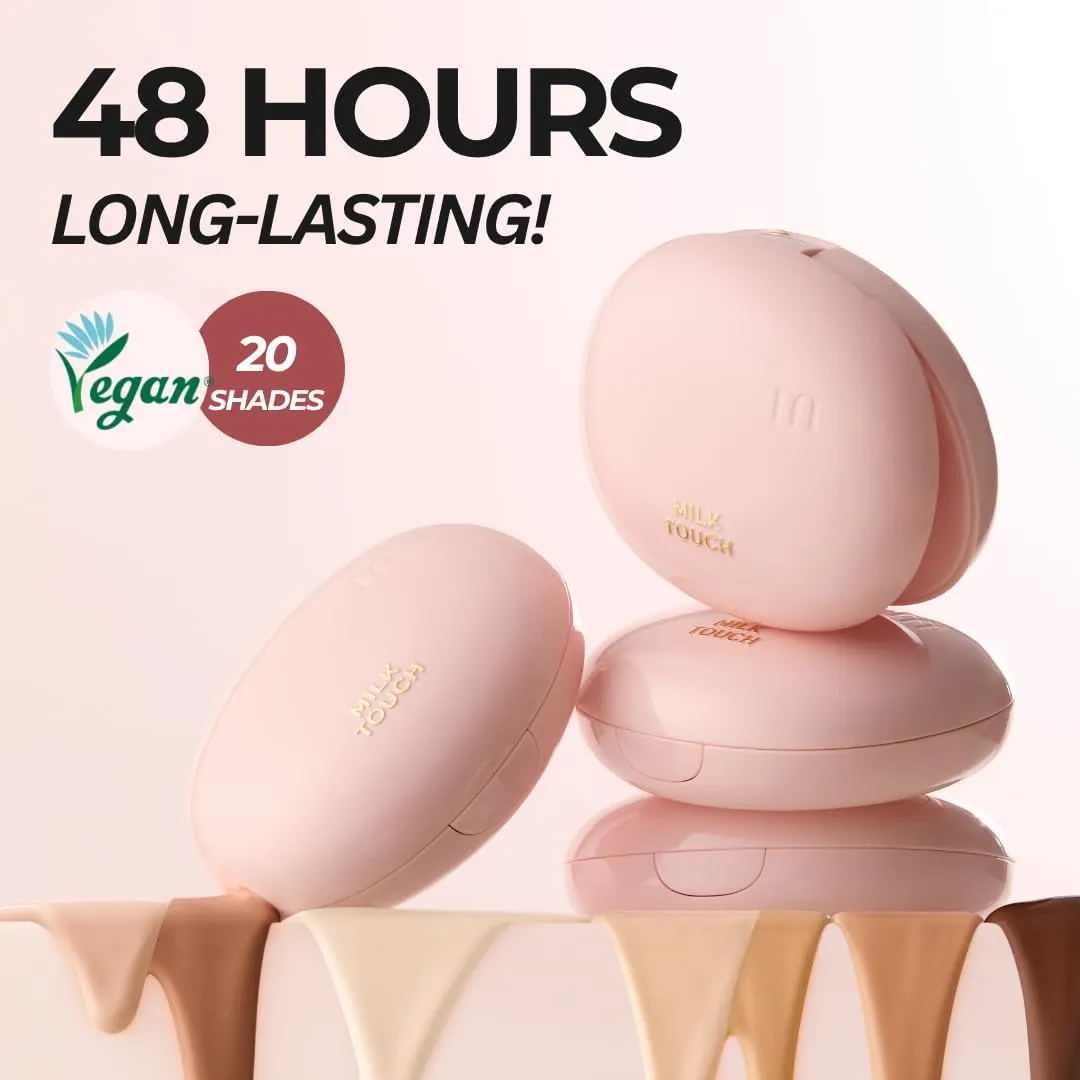 milktouch Cushion Foundation, 24H Flawless Skin, Radiant Shine, No Oxidation, Long-Lasting, Non-Creasing, 60% Hydrating Skincare Infused Korean Foundation, Valentines Gifts (19C Rosy Ivory)
