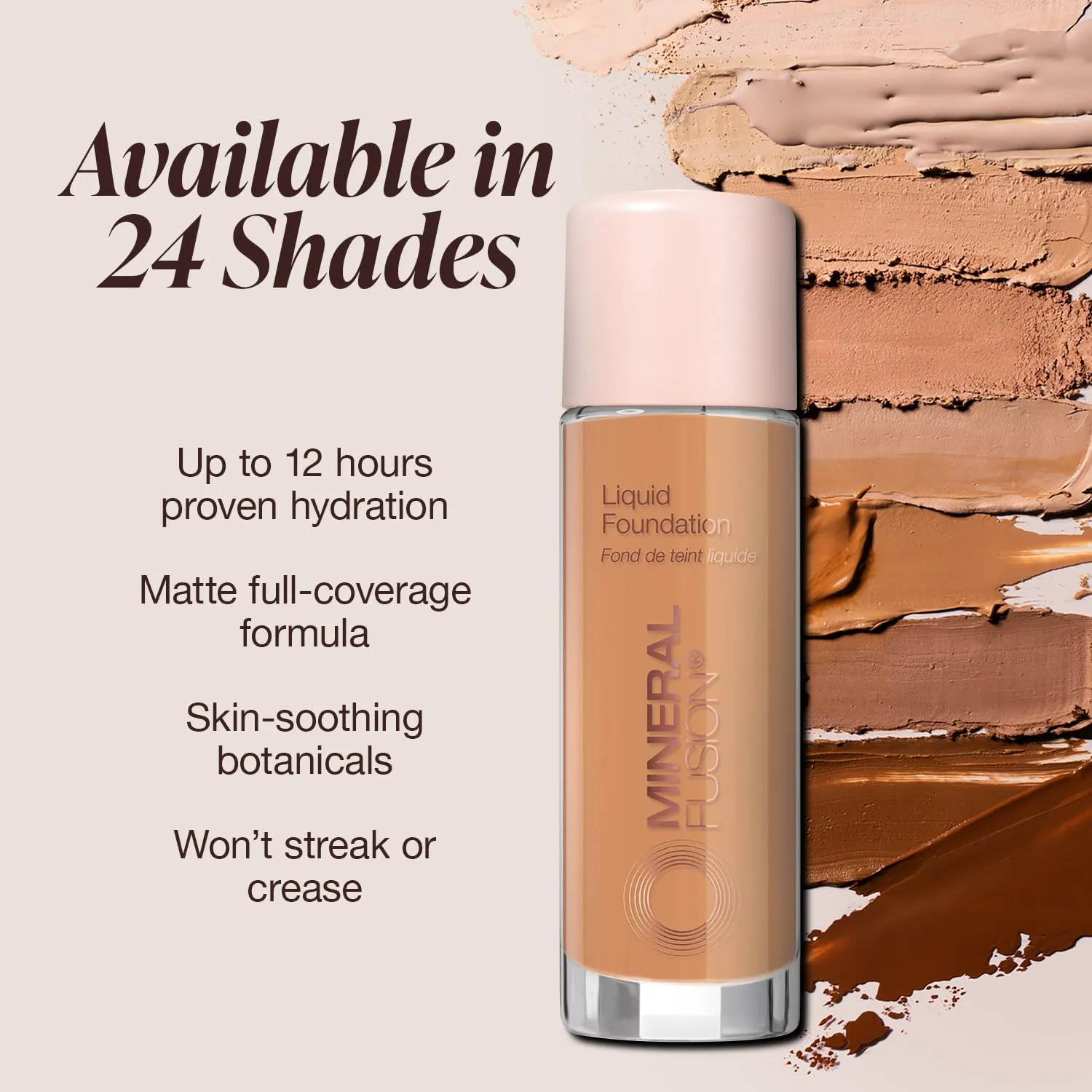 Mineral Fusion Full Coverage Foundation, Liquid Foundation - Deep 3- Tan to Deep Complexion w/Golden Undertones, Lightweight Matte Finish, Up to 12 Hr Hydration, Hypoallergenic & Vegan, 1 fl. oz