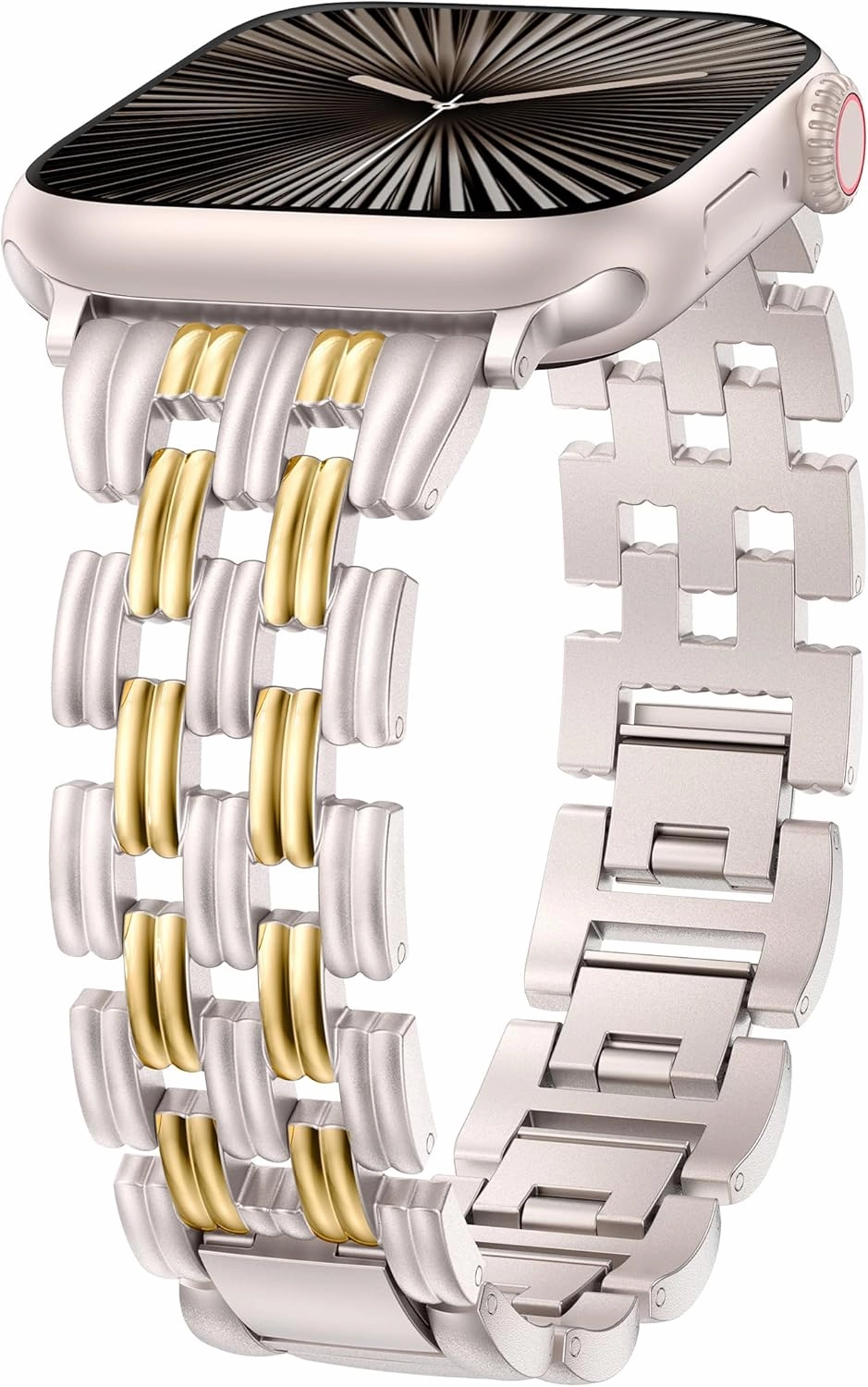 Minyee Compatible with Apple Watch Band 42/41/40/38/44/45/46/49mm Women, Dressy Basketweave Metal Strap Designer Gold Silver Link Bracelet Wristband for iWatch Series 10 9 8 7 6 5 4 3 Ultra SE