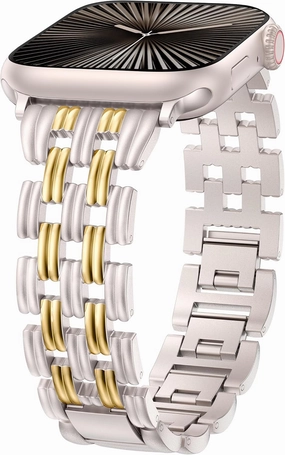 Minyee Compatible with Apple Watch Band 42/41/40/38/44/45/46/49mm Women, Dressy Basketweave Metal Strap Designer Gold Silver Link Bracelet Wristband for iWatch Series 10 9 8 7 6 5 4 3 Ultra SE