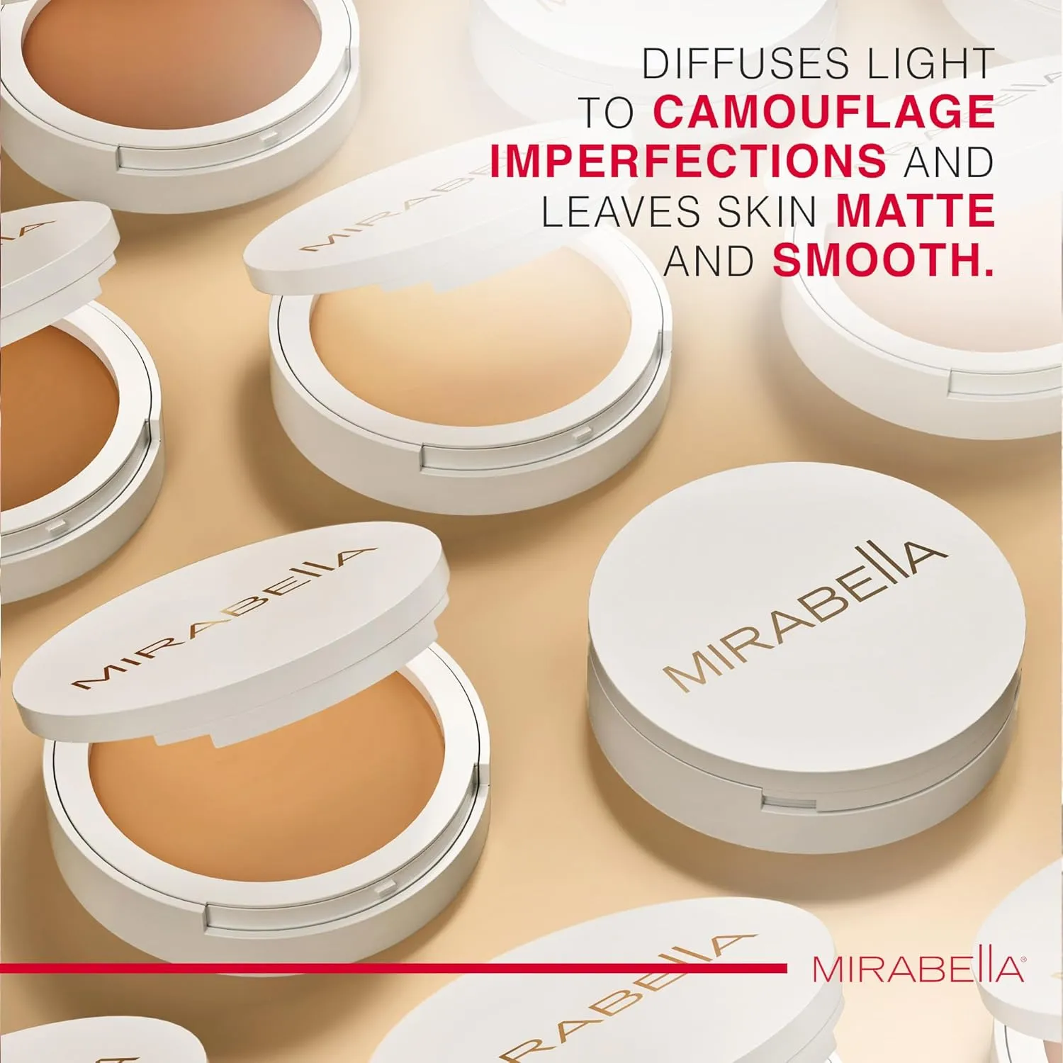 Mirabella Invincible Foundation - Buildable Mineral Makeup, Blurring Setting Powder for All Skin Types - HD Matte Finish - Ivory I4