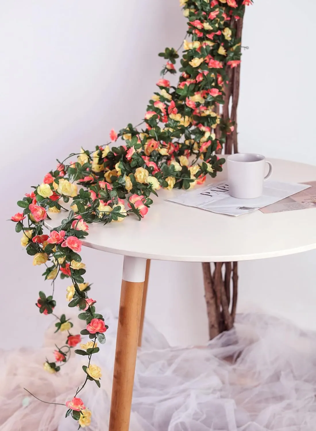 Miracliy 9Pcs 74FT Flower Garland Artificial Rose Arch Vines Fake Spring Floral Garland for Flower Wall Backdrop Wedding Mothers Day Garden Tea Party Decoration
