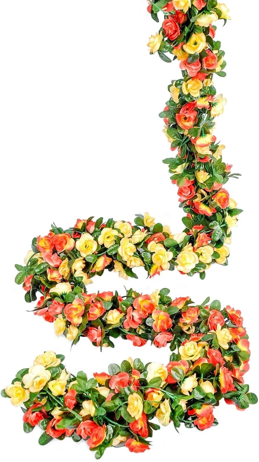 Miracliy 9Pcs 74FT Flower Garland Artificial Rose Arch Vines Fake Spring Floral Garland for Flower Wall Backdrop Wedding Mothers Day Garden Tea Party Decoration