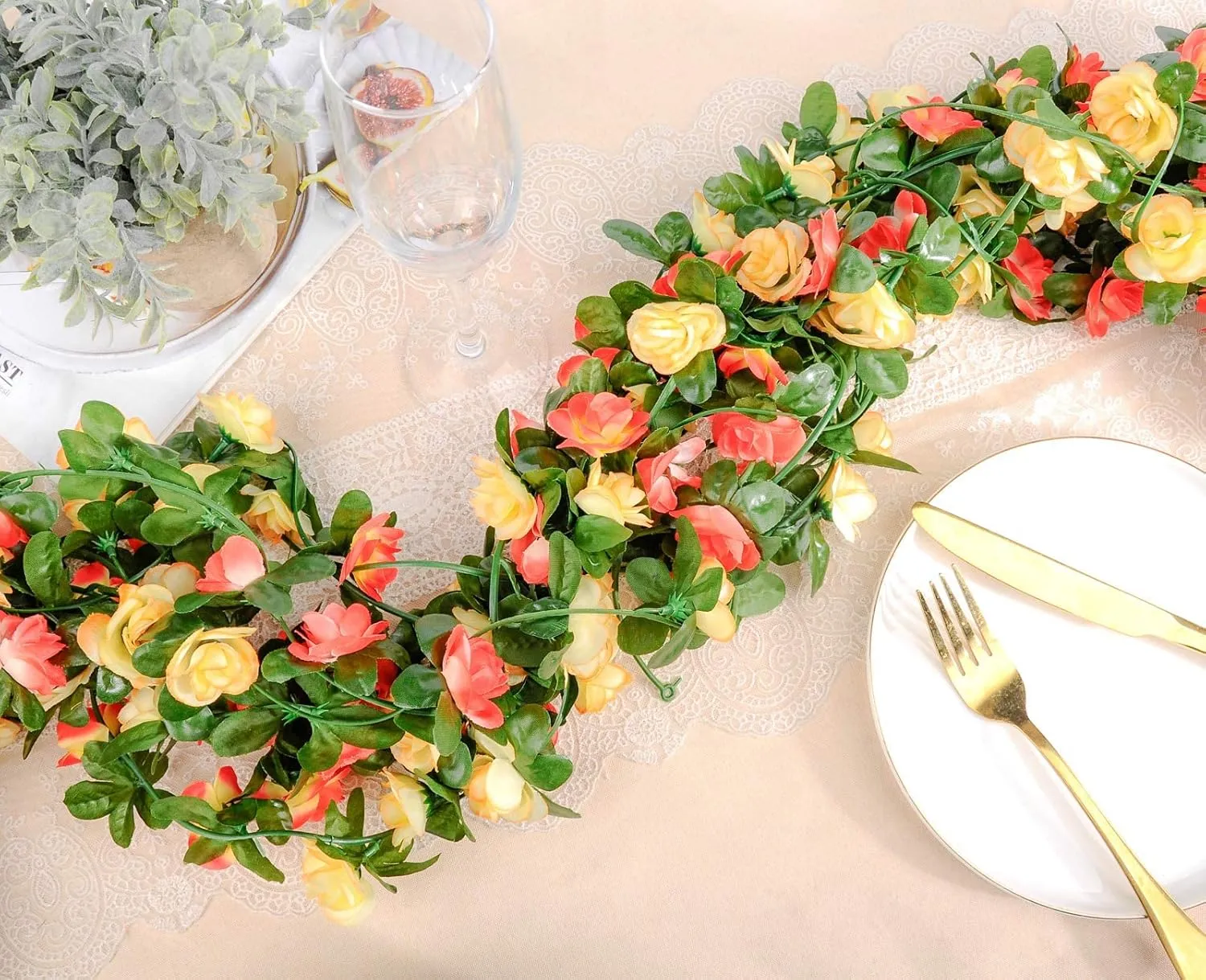 Miracliy 9Pcs 74FT Flower Garland Artificial Rose Arch Vines Fake Spring Floral Garland for Flower Wall Backdrop Wedding Mothers Day Garden Tea Party Decoration