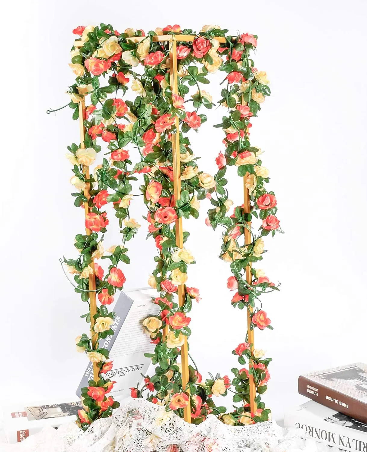 Miracliy 9Pcs 74FT Flower Garland Artificial Rose Arch Vines Fake Spring Floral Garland for Flower Wall Backdrop Wedding Mothers Day Garden Tea Party Decoration