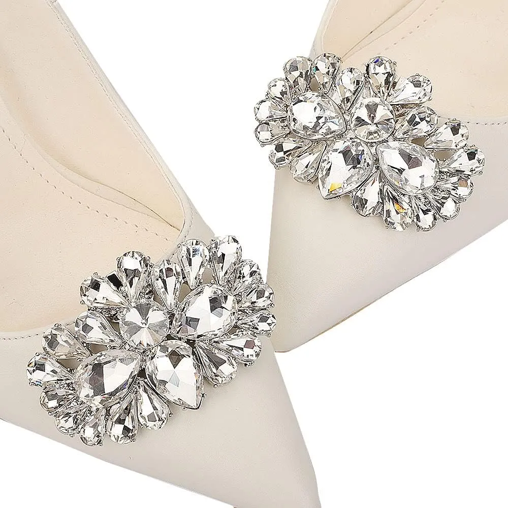 Missgrace Women Sparkling Rhinestone Silver Shoe Clips Wedding Bridal Shoe Buckles Decorations Rhinestones Shiny Clips for Jewelry Shoes 2Pcs (Silver)