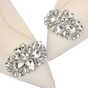 Missgrace Women Sparkling Rhinestone Silver Shoe Clips Wedding Bridal Shoe Buckles Decorations Rhinestones Shiny Clips for Jewelry Shoes 2Pcs (Silver)