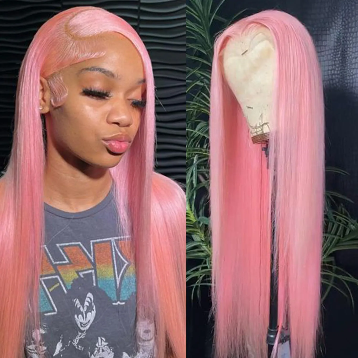 Missyvan 13X6 Pink Lace Front Wigs Long Silk Straight Baby Pink Hair Wigs Glueless Synthetic Hair Light Pink Heat Resistant Fiber Natural Hairline
