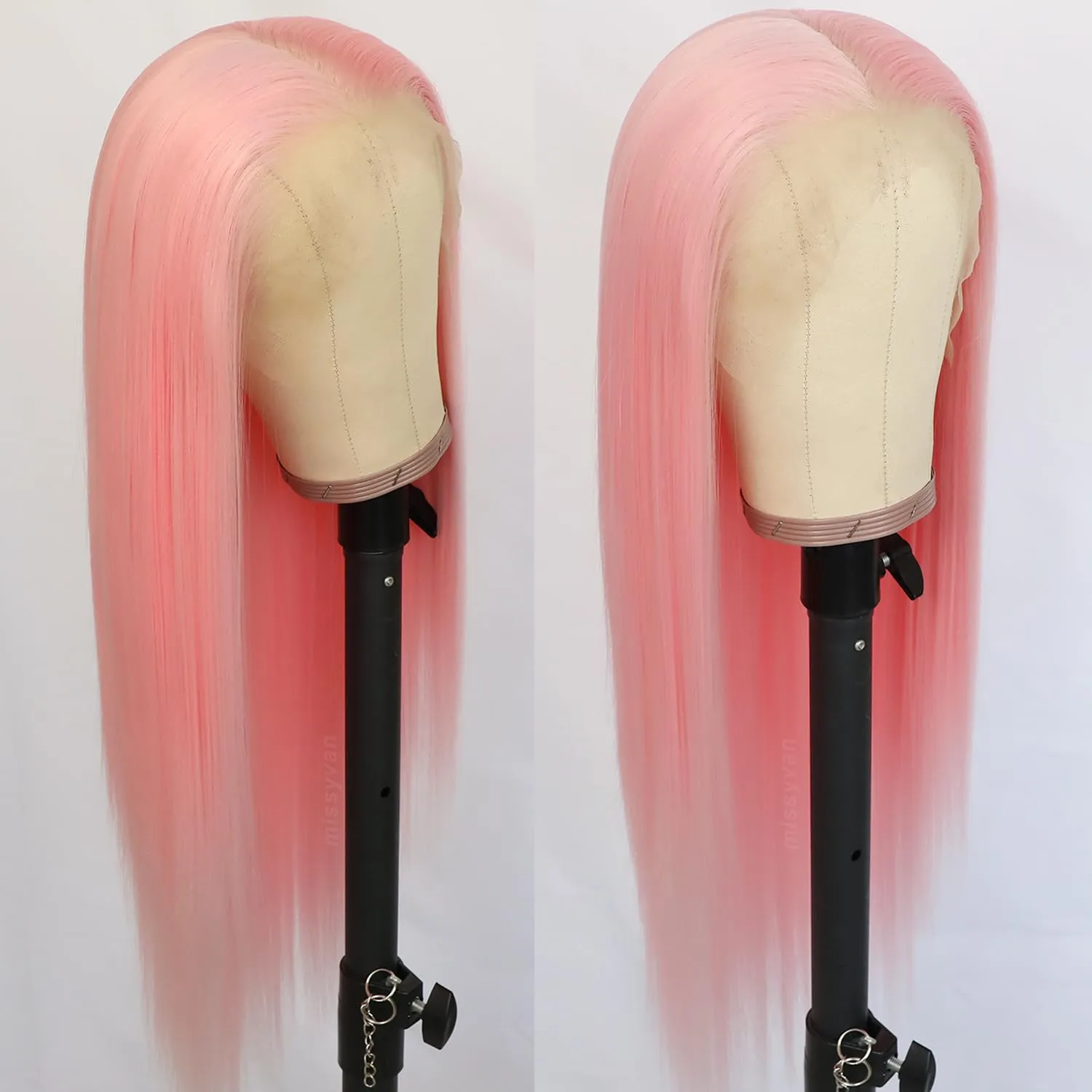 Missyvan 13X6 Pink Lace Front Wigs Long Silk Straight Baby Pink Hair Wigs Glueless Synthetic Hair Light Pink Heat Resistant Fiber Natural Hairline
