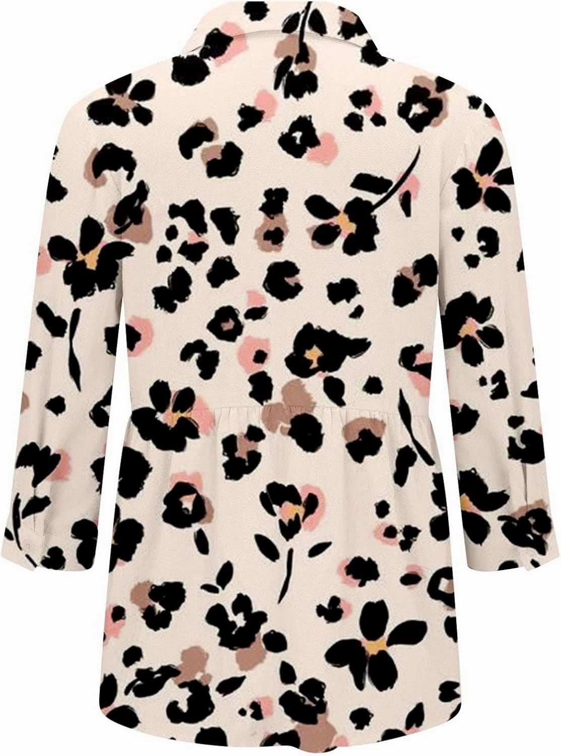 Miyaomn Casual Floral Linen Tops for Women Long Sleeve Button Down Shirts All Over Print V Neck Loose Fit Summer Fall Blouses