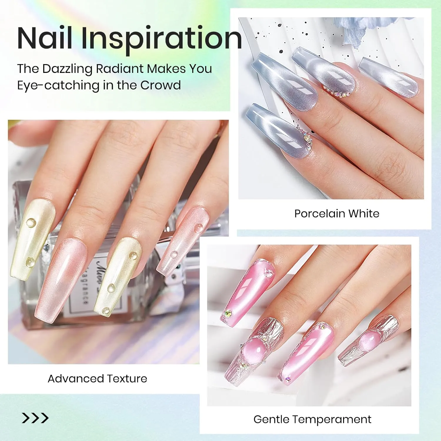 MIZHSE Cat Eye Gel Nail Polish Set: 8 Colors Moonlight Magnetic Gel Polish with Magnet Stick, Glass Effect Shimmer Pink Green Red Colors Ceramic Nail Gel Soak Off Nail Art Salon Home Gift for Women