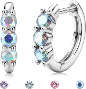 Moissanite Earrings Hoops : 18K White Gold Plated 925 Sterling Silver Earrings Hypoallergenic Small Gold Huggie Hoop Earrings for Women Men Round Cut Multicolor VVS1