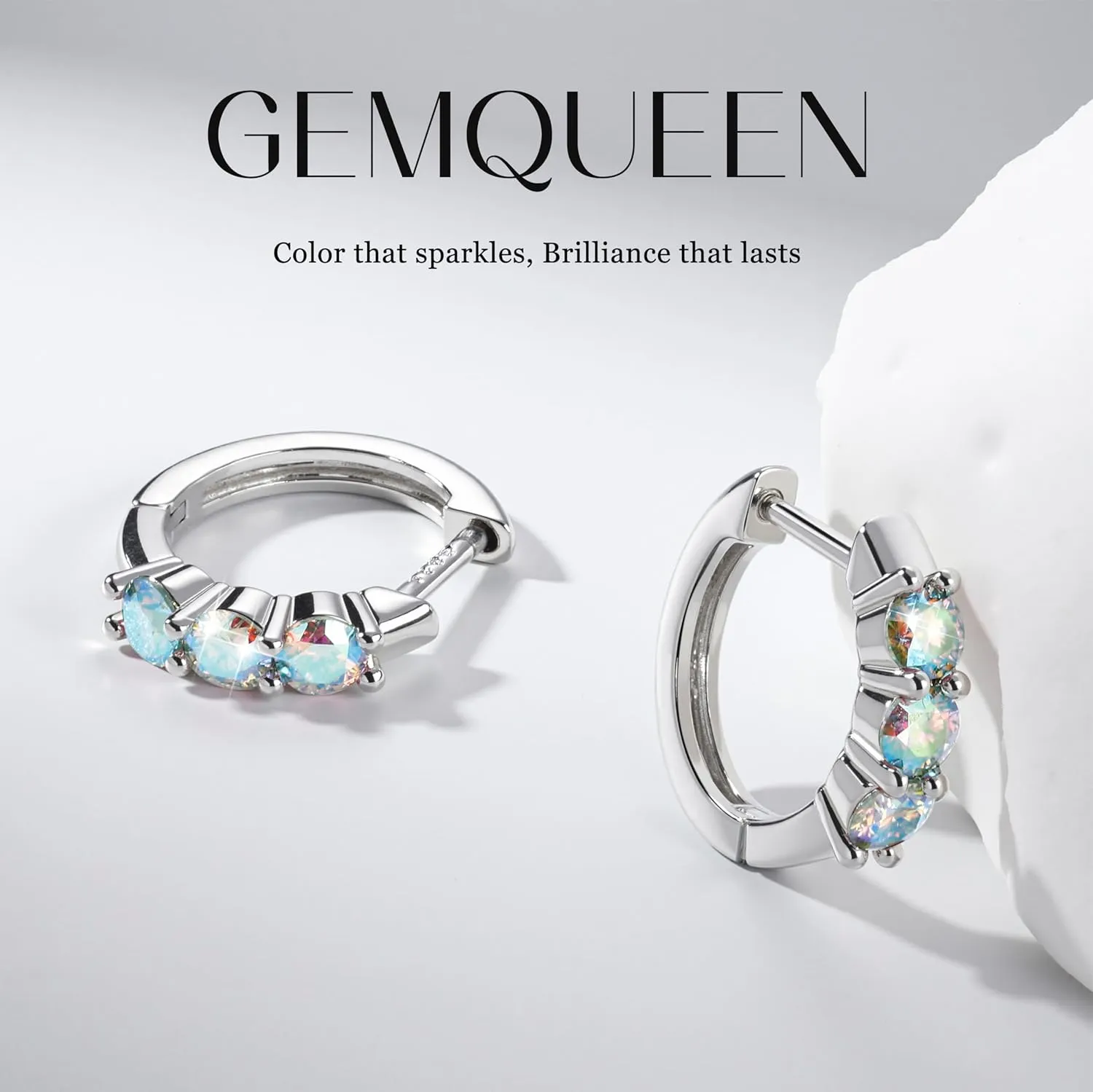 Moissanite Earrings Hoops : 18K White Gold Plated 925 Sterling Silver Earrings Hypoallergenic Small Gold Huggie Hoop Earrings for Women Men Round Cut Multicolor VVS1