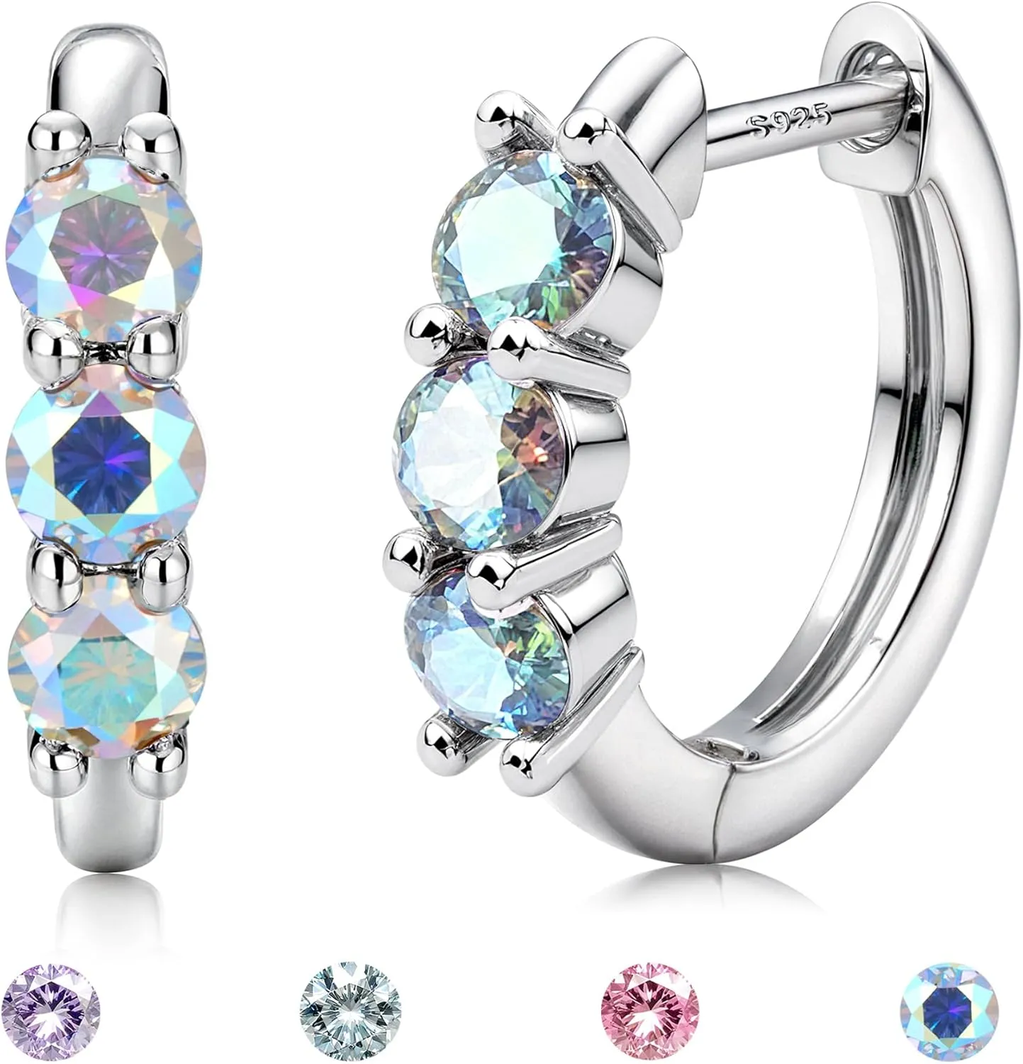 Moissanite Earrings Hoops : 18K White Gold Plated 925 Sterling Silver Earrings Hypoallergenic Small Gold Huggie Hoop Earrings for Women Men Round Cut Multicolor VVS1