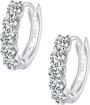Moissanite Hoop Earrings, Huggie Hoops Sterling Silver Hoops Earrings for Women