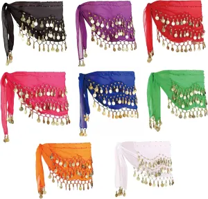 MOLFUJ 8 Pcs Belly Dance Hip Scarf, Belly Dancing Skirt with 128 Gold Coins, Belly Dancer Belt Scarf Skirt for Women 8 Colors