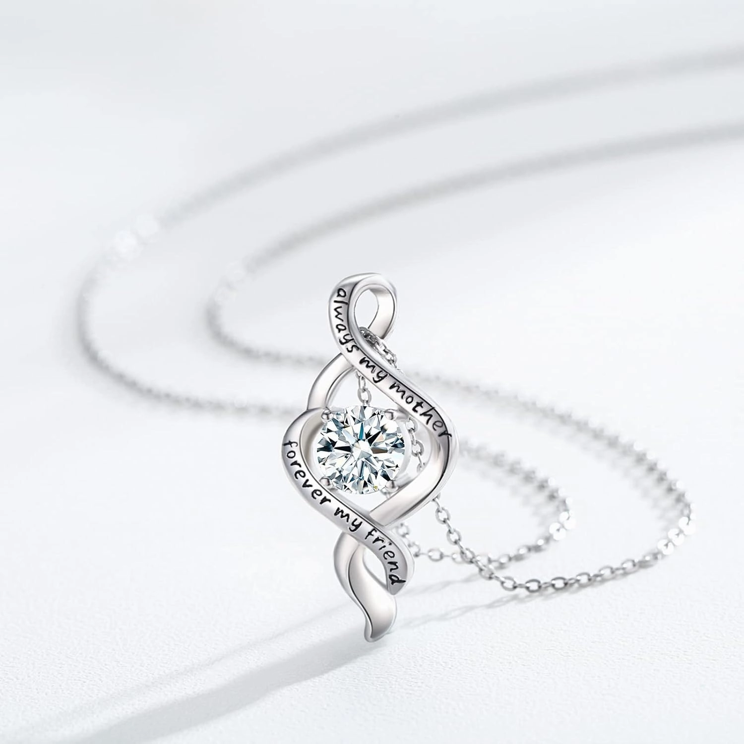 Mom Gifts from Daughter 925 Sterling Silver Infinity Love Birthstone Pendant Necklace Always My Mother Forever My Friend Necklace Jewelry Mother's Day Gifts for Mom Mother