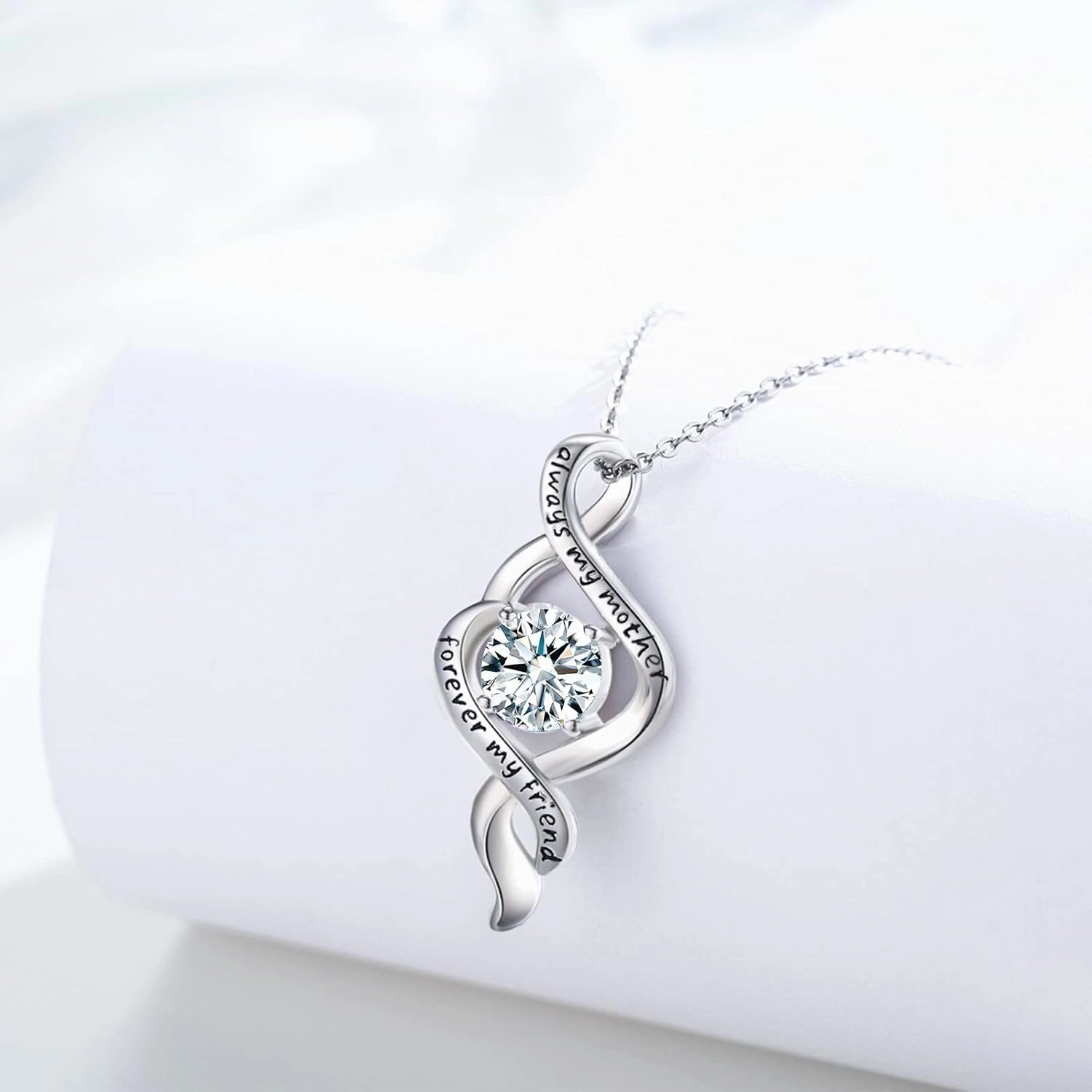Mom Gifts from Daughter 925 Sterling Silver Infinity Love Birthstone Pendant Necklace Always My Mother Forever My Friend Necklace Jewelry Mother's Day Gifts for Mom Mother