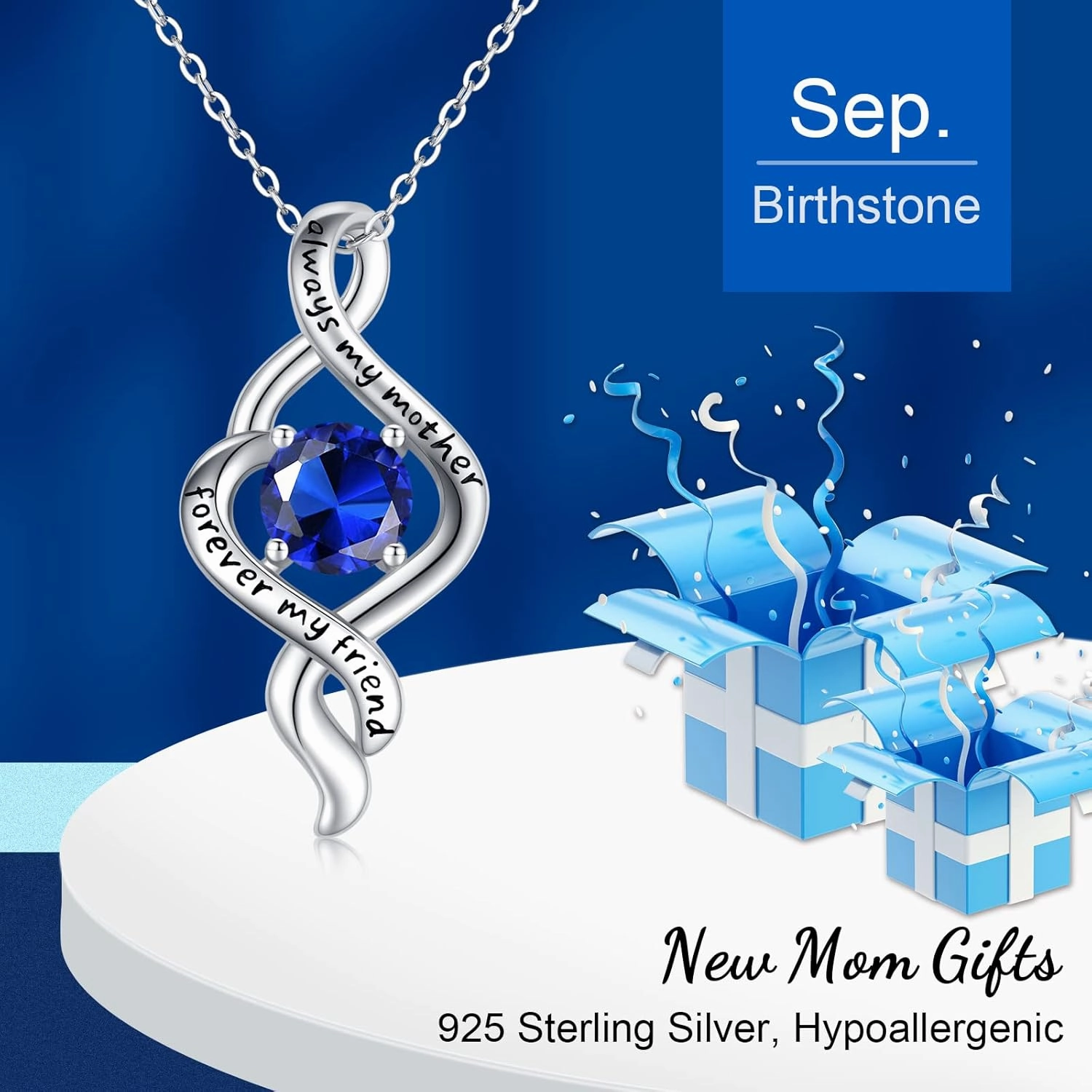 Mom Gifts from Daughter 925 Sterling Silver Infinity Love Birthstone Pendant Necklace Always My Mother Forever My Friend Necklace Jewelry Mother's Day Gifts for Mom Mother