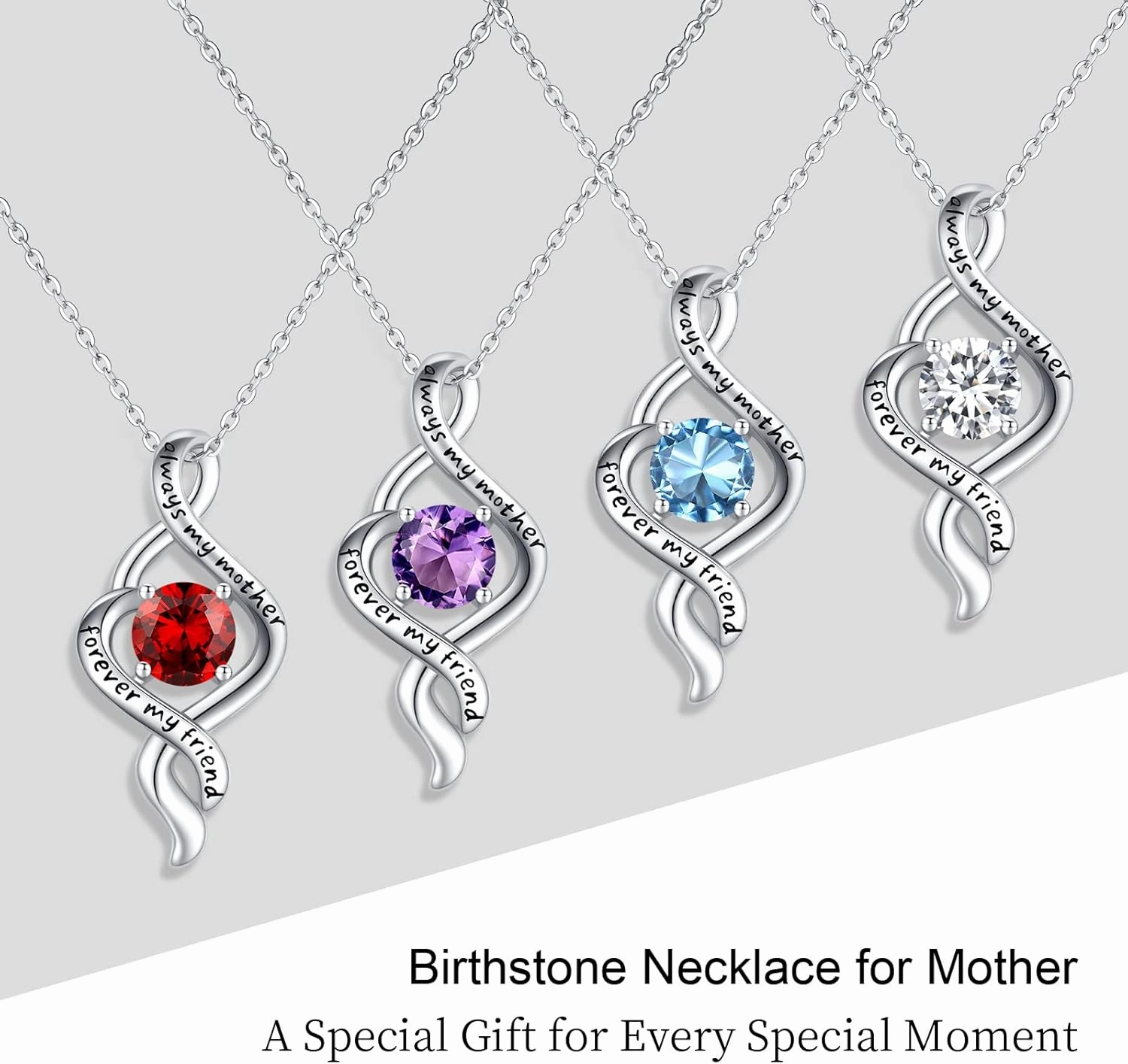 Mom Gifts from Daughter 925 Sterling Silver Infinity Love Birthstone Pendant Necklace Always My Mother Forever My Friend Necklace Jewelry Mother's Day Gifts for Mom Mother