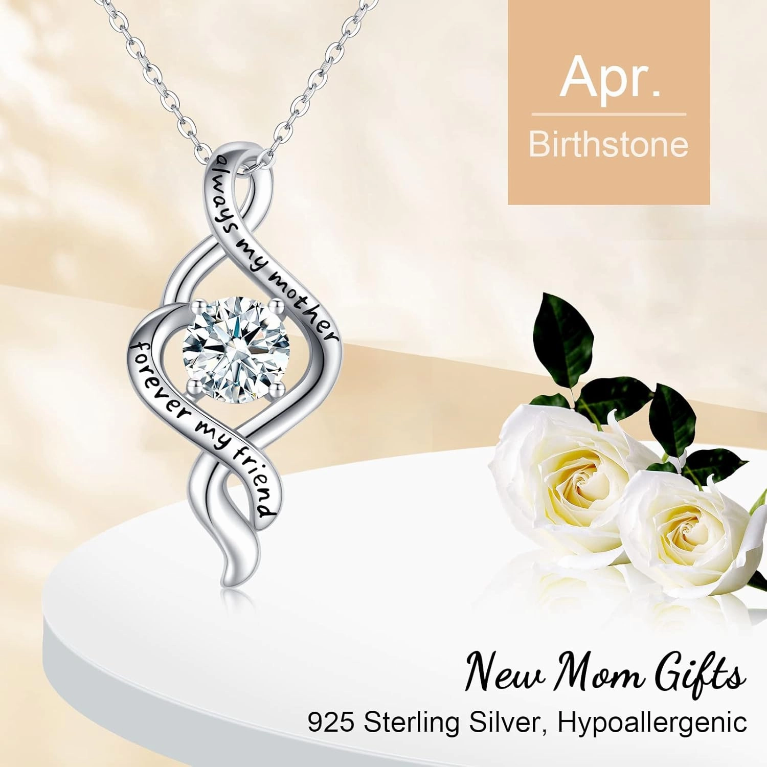 Mom Gifts from Daughter 925 Sterling Silver Infinity Love Birthstone Pendant Necklace Always My Mother Forever My Friend Necklace Jewelry Mother's Day Gifts for Mom Mother