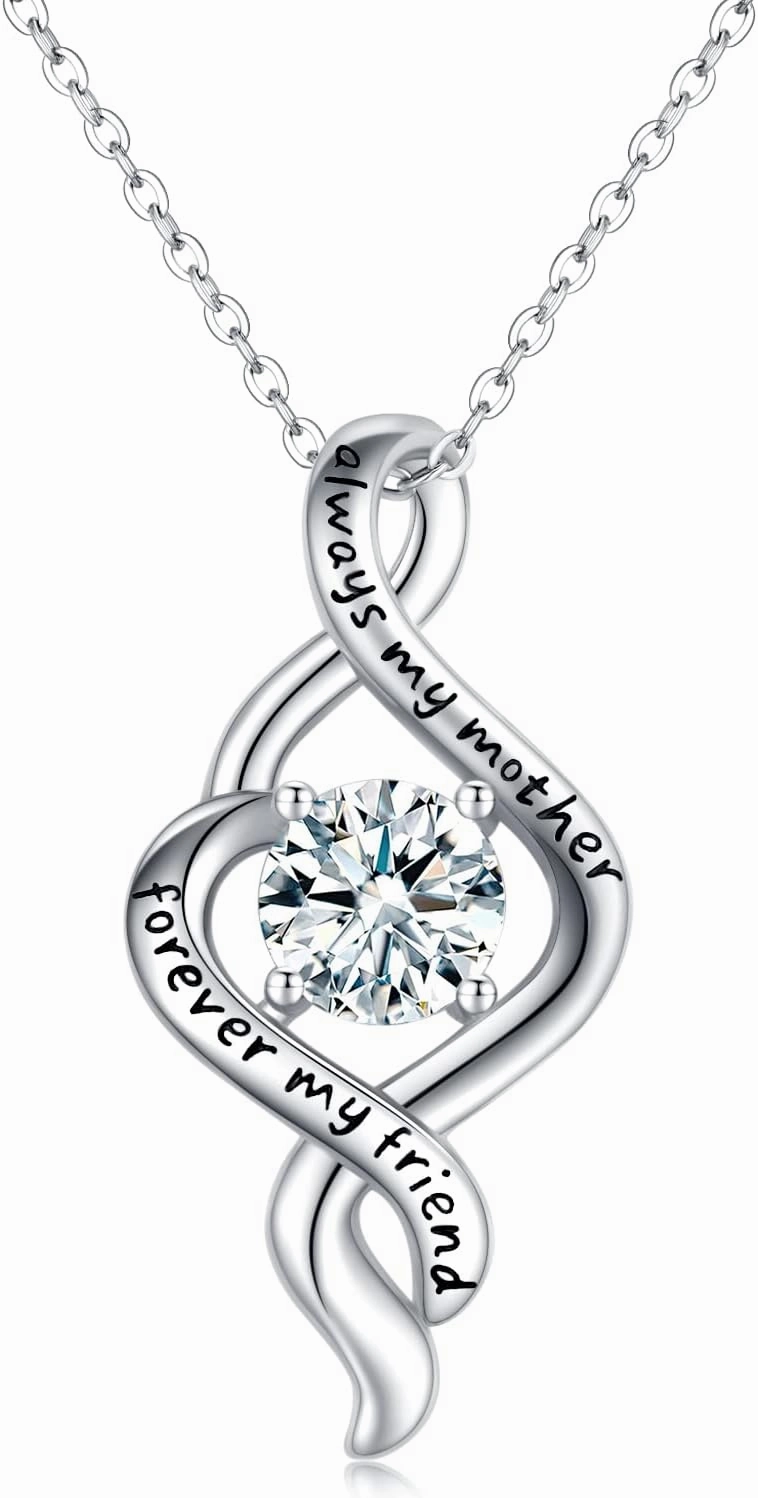Mom Gifts from Daughter 925 Sterling Silver Infinity Love Birthstone Pendant Necklace Always My Mother Forever My Friend Necklace Jewelry Mother's Day Gifts for Mom Mother