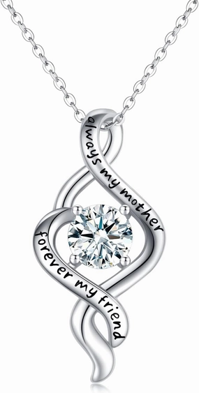 Mom Gifts from Daughter 925 Sterling Silver Infinity Love Birthstone Pendant Necklace Always My Mother Forever My Friend Necklace Jewelry Mother's Day Gifts for Mom Mother