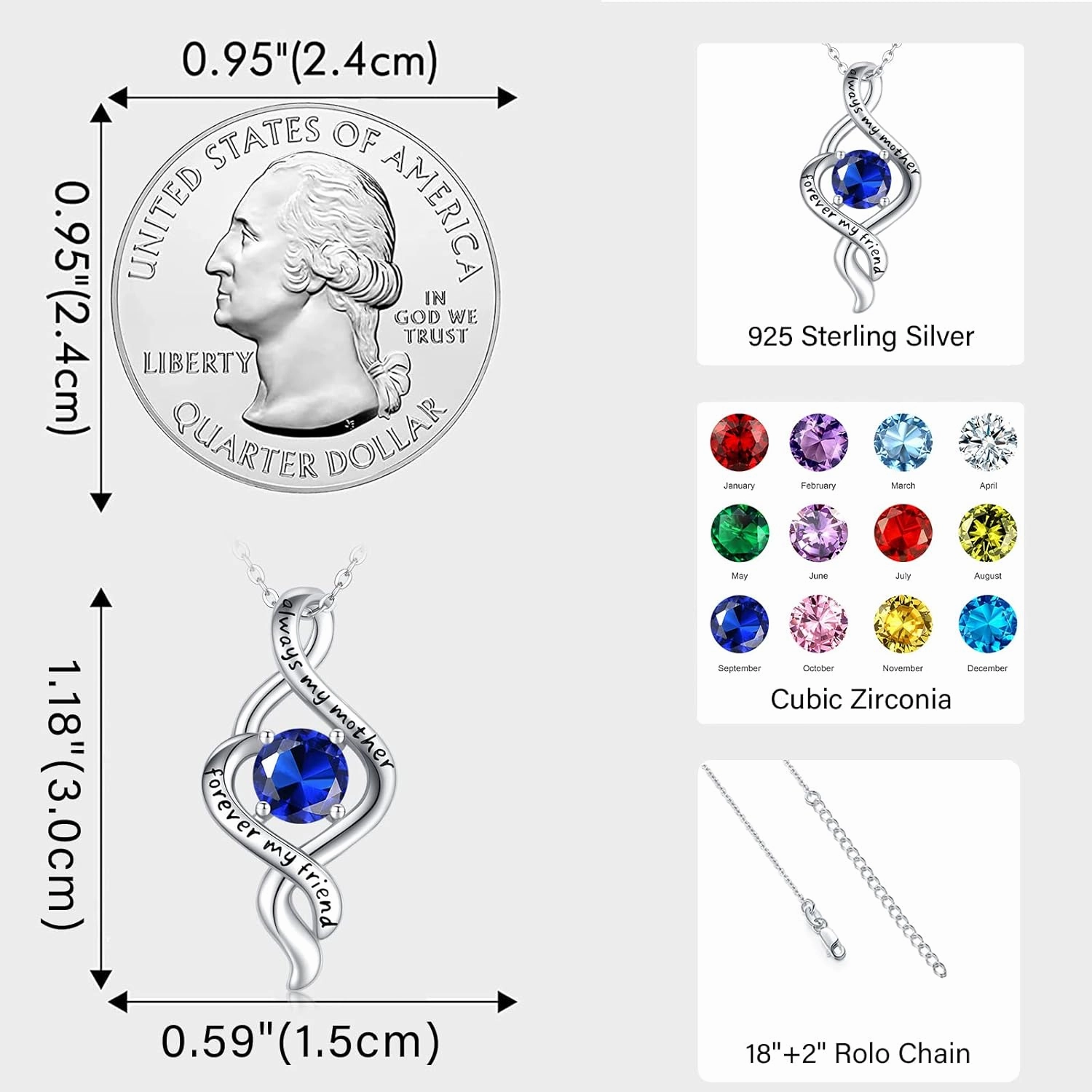 Mom Gifts from Daughter 925 Sterling Silver Infinity Love Birthstone Pendant Necklace Always My Mother Forever My Friend Necklace Jewelry Mother's Day Gifts for Mom Mother