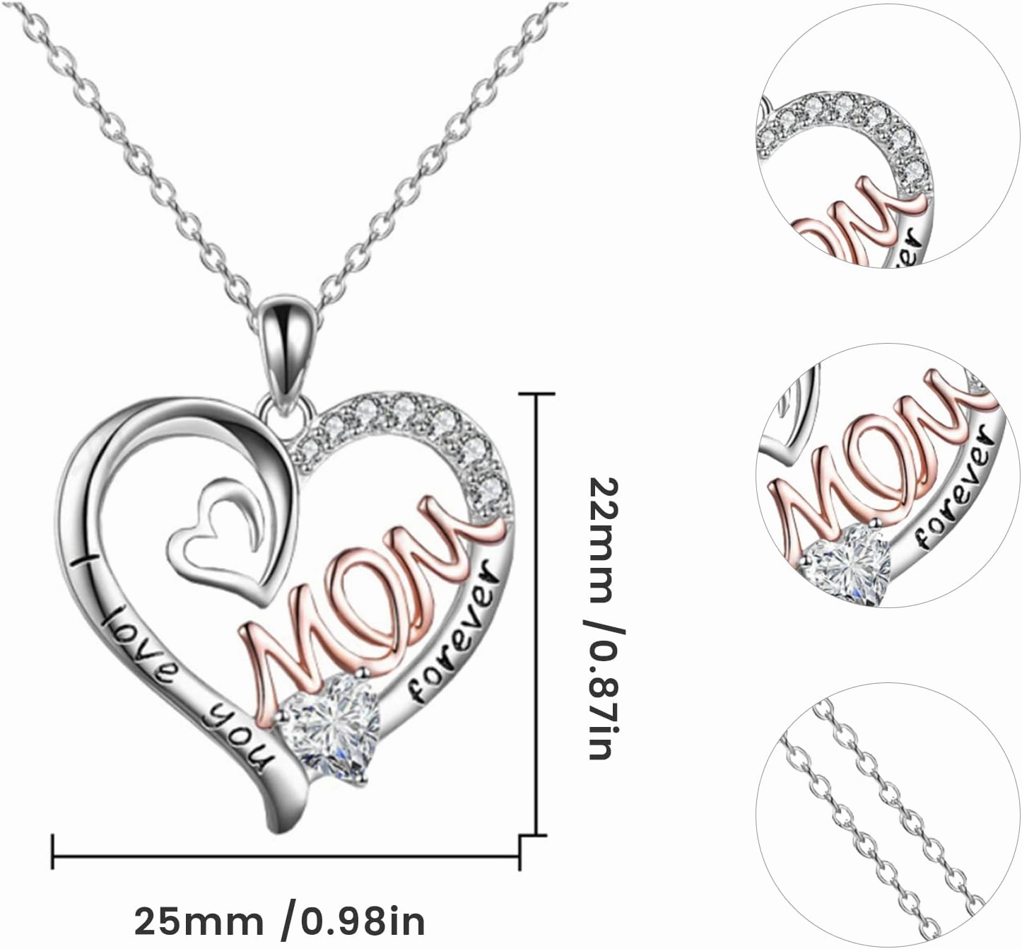 Mothers Necklace Gifts for Mom from Daughter Son, I Love You Mom Necklace Heart Pendant Rhinestone Jewelry with Box Birthday Mothers Day Gifts for Women