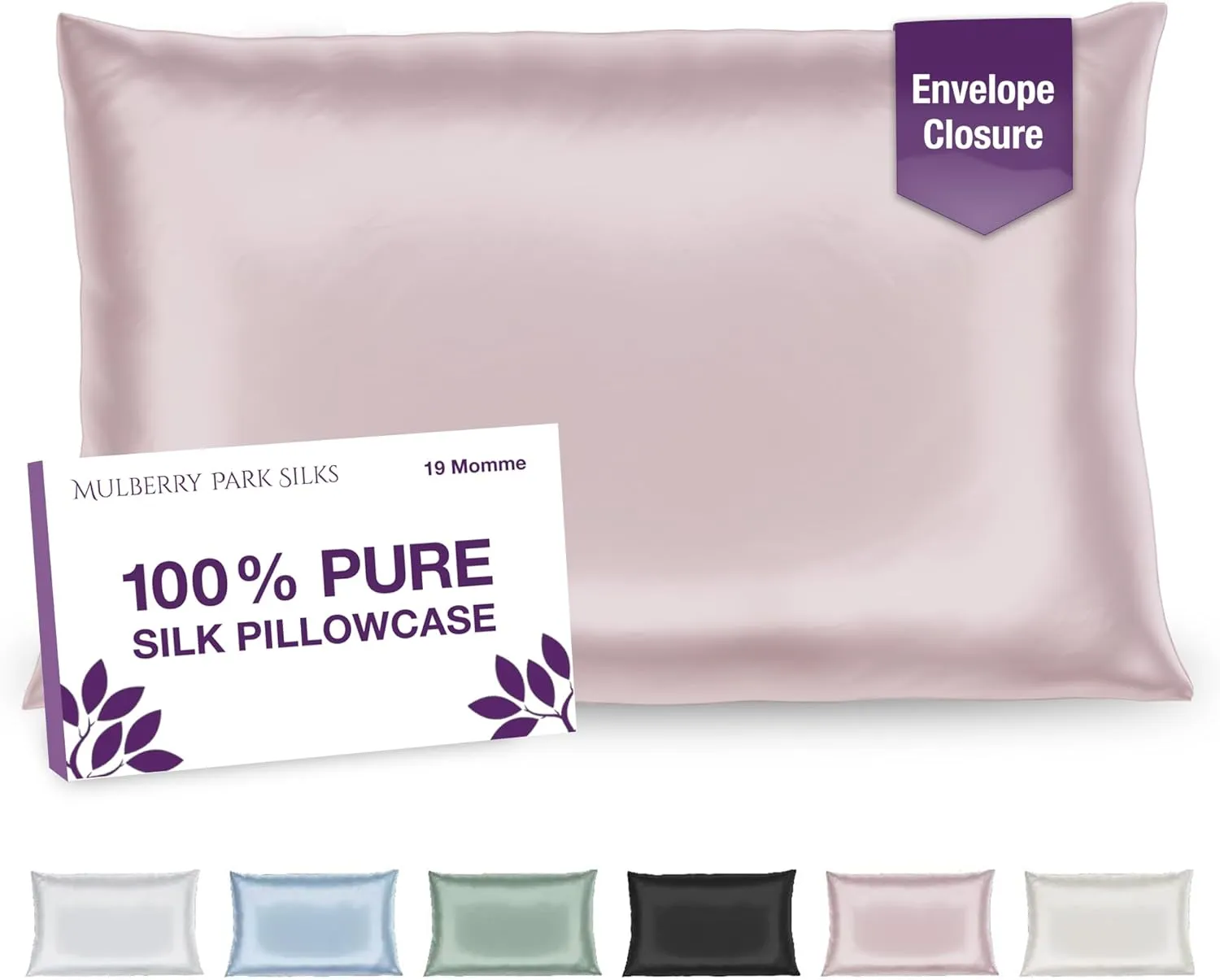 Mulberry Park 100% Silk Pillowcase - 19 Momme, Grade 6A Mulberry Silk - Deep Envelope Closure - Pink/Queen (20'' x 30'')