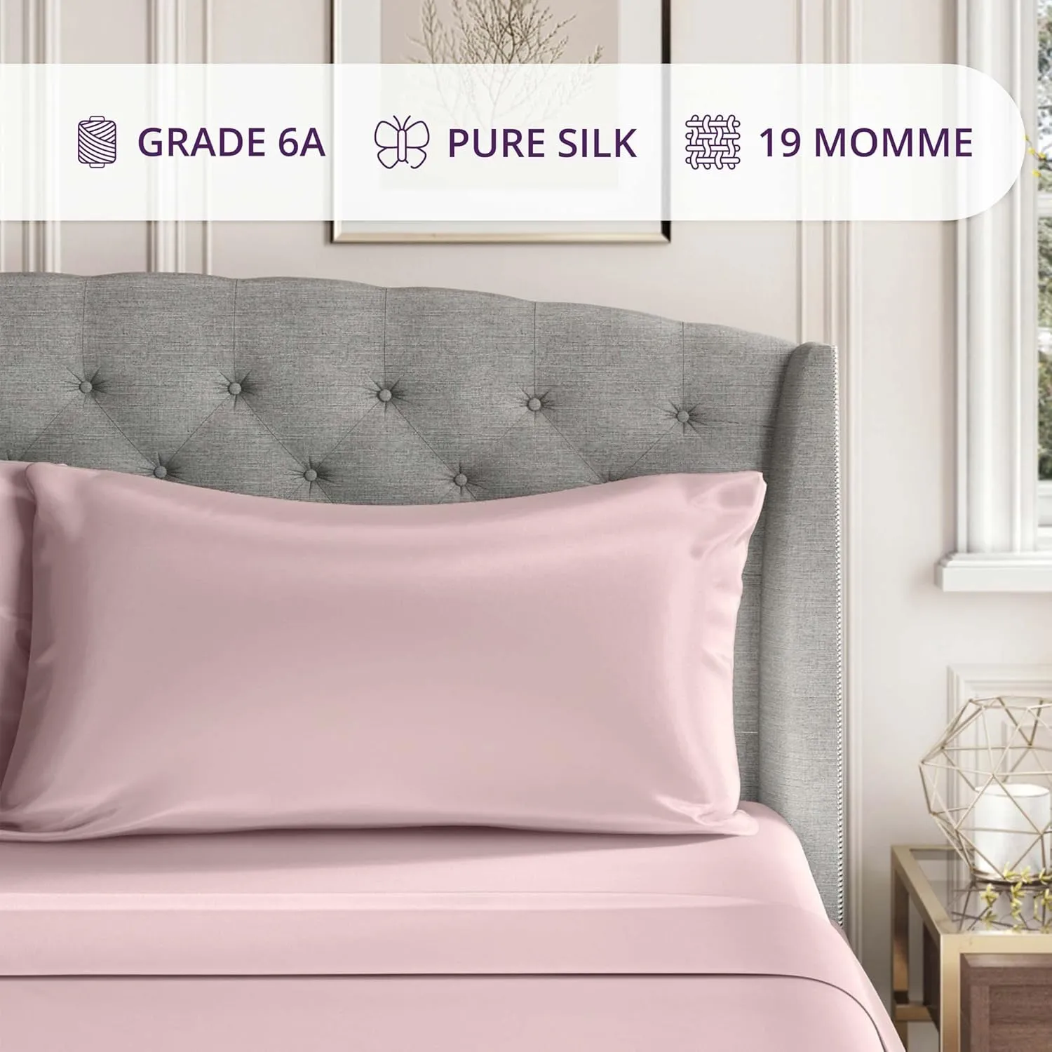 Mulberry Park 100% Silk Pillowcase - 19 Momme, Grade 6A Mulberry Silk - Deep Envelope Closure - Pink/Queen (20'' x 30'')