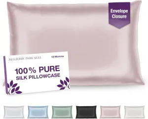 Mulberry Park 100% Silk Pillowcase - 19 Momme, Grade 6A Mulberry Silk - Deep Envelope Closure - Pink/Queen (20'' x 30'')