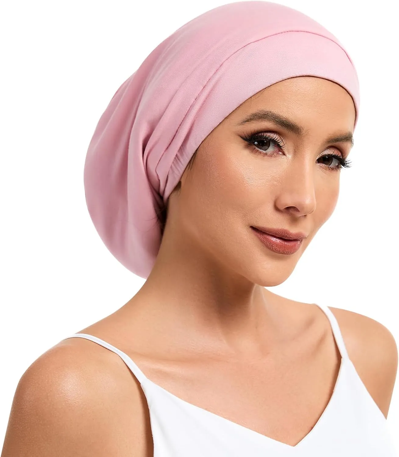 Mulberry Silk Bonnet for Sleeping Women, 22 Momme 100% Silk Lining Hair Wrap for Sleep, Adjustable Night Cap Slouchy Beanie Hat for Curly Hair(1Pcs,Pink)