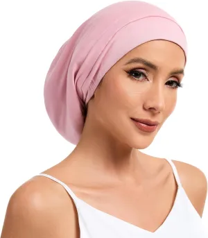 Mulberry Silk Bonnet for Sleeping Women, 22 Momme 100% Silk Lining Hair Wrap for Sleep, Adjustable Night Cap Slouchy Beanie Hat for Curly Hair(1Pcs,Pink)