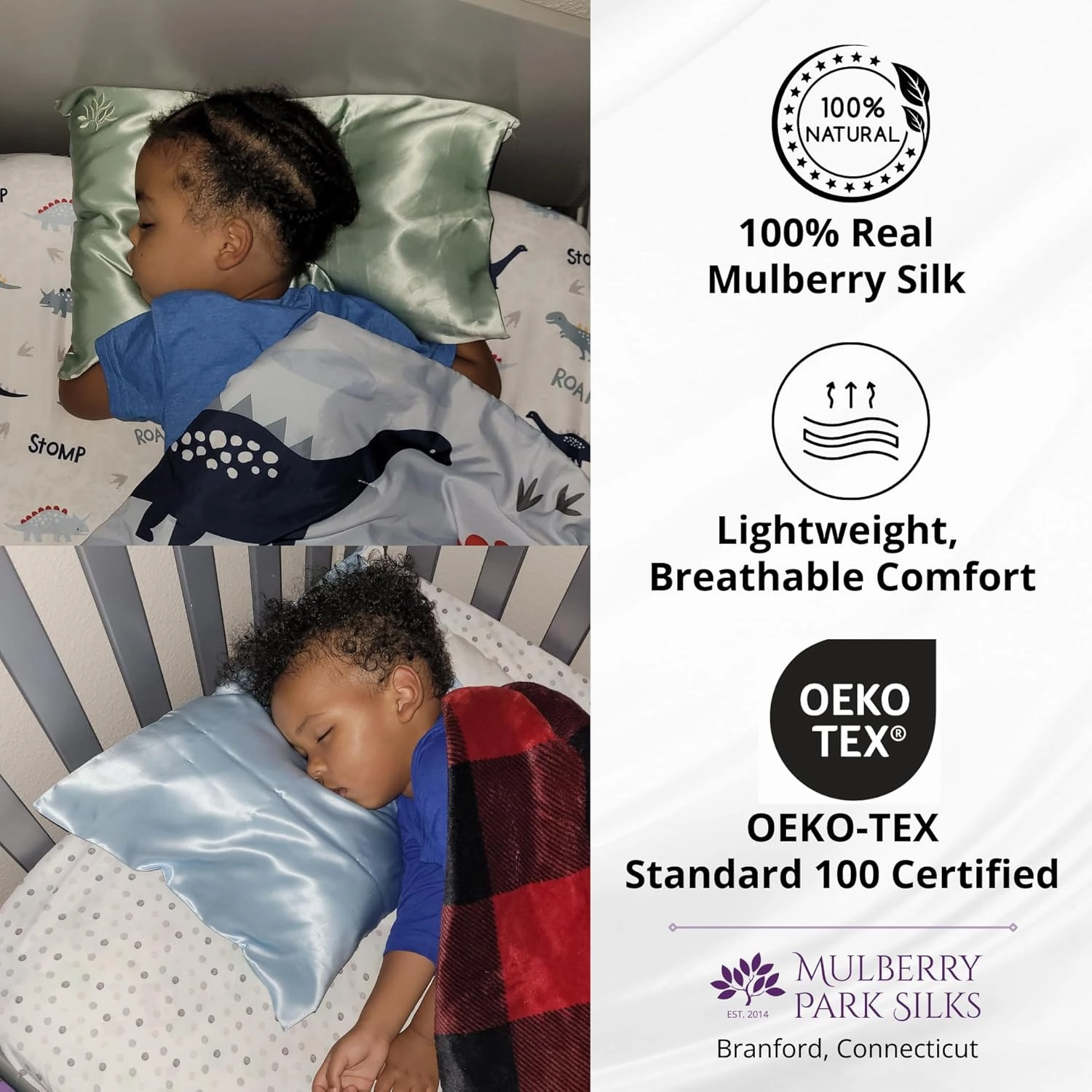 Mulberry Park 19 Momme Silk Pillowcase for Kids & Toddlers - Prevents Bed Head & Frizz, Gentle on Delicate Skin & Hair - Grade 6A Pure Mulberry Silk - 13" x 18" / Peaceful Purple