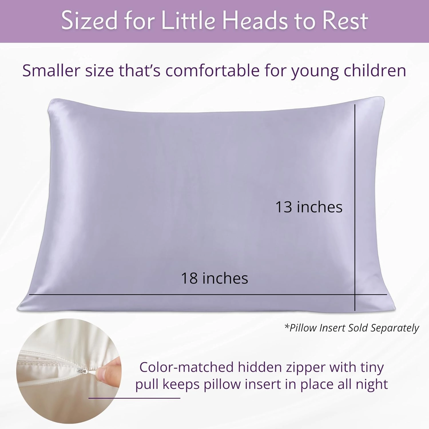 Mulberry Park 19 Momme Silk Pillowcase for Kids & Toddlers - Prevents Bed Head & Frizz, Gentle on Delicate Skin & Hair - Grade 6A Pure Mulberry Silk - 13" x 18" / Peaceful Purple