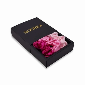 Mulberry Silk Scrunchies for Women - Premium Skinny Silk Hair Scrunchies for All Hair Types (3 Pack) - Made in USA Silk Hair Ties - Silk Scrunchies Frizz Prevention (Fuchsia, Pink & Light Pink)