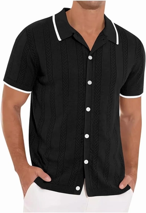 Muscularfit Mens Button Down Short Sleeve Shirt Hawaiian Summer Beach Solid Collar T-Shirts Fashion Vacation Tropical Shirts