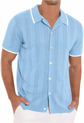 Muscularfit Mens Button Down Short Sleeve Shirt Hawaiian Summer Beach Solid Collar T-Shirts Fashion Vacation Tropical Shirts