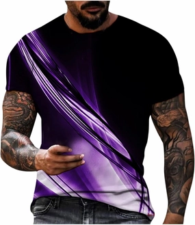 Muscularfit Shirts for Men Graphic Tees 3D Beam Print Casual Short Sleeve Shirts Big and Tall Loose Pullover Trendy Clothes