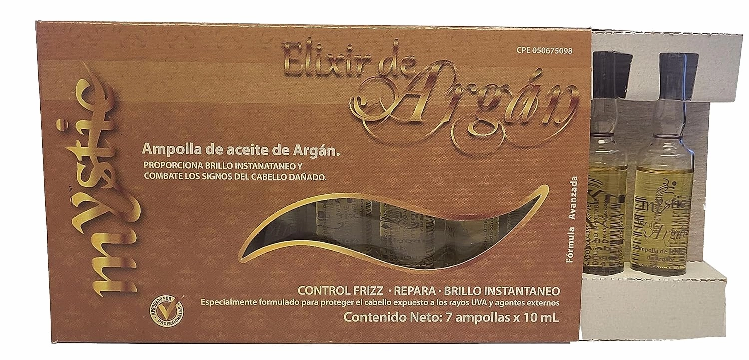 Mystic Argan Oil Ampoule - Strengthen, Hydrate, Repair, Anti-Frizz, Detangle, Liquid Gold From Morocco (Pack of 7, 2.37, Fl Oz)