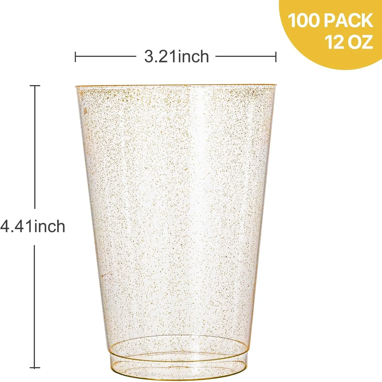 N9R 100PCS 12oz Gold Plastic Cups, Gold Glitter Disposable, Elegant Wedding and Party Cups